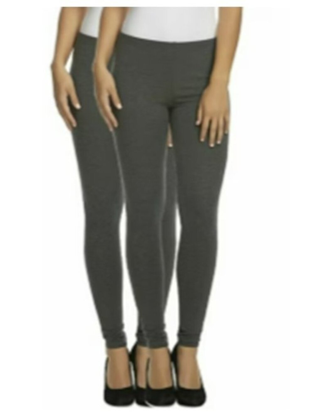 Felina New Sueded Lightweight Wide Waistband Athletic Gray Leggings 2-Pack